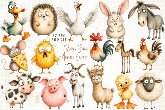 Download Quirky Farm Animals Clipart PNG - Animal Collection