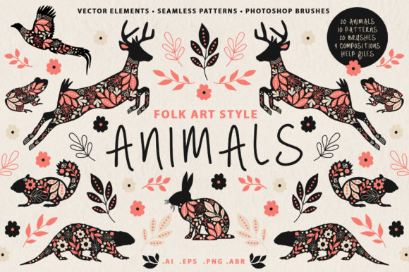 Download Folk Art Animal Vectors &amp; Patterns - Animal Collection